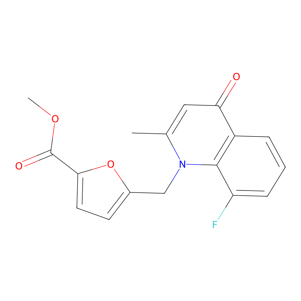 Methyl 5-((8-fluoro-2-methyl-4-oxoquinolin-1(4H)-yl)methyl)furan-2-carboxylate molecular structure, CAS 1215732-03-8