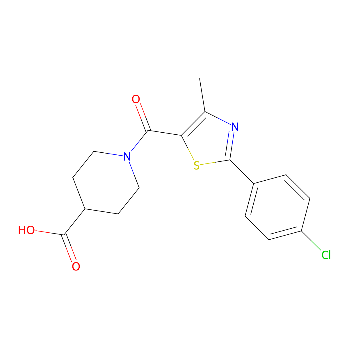 1-{[2-(4-Chlorophenyl)-4-methyl-1,3-thiazol-5-yl]carbonyl}piperidine-4-carboxylic acid molecular structure, CAS 1215732-15-2