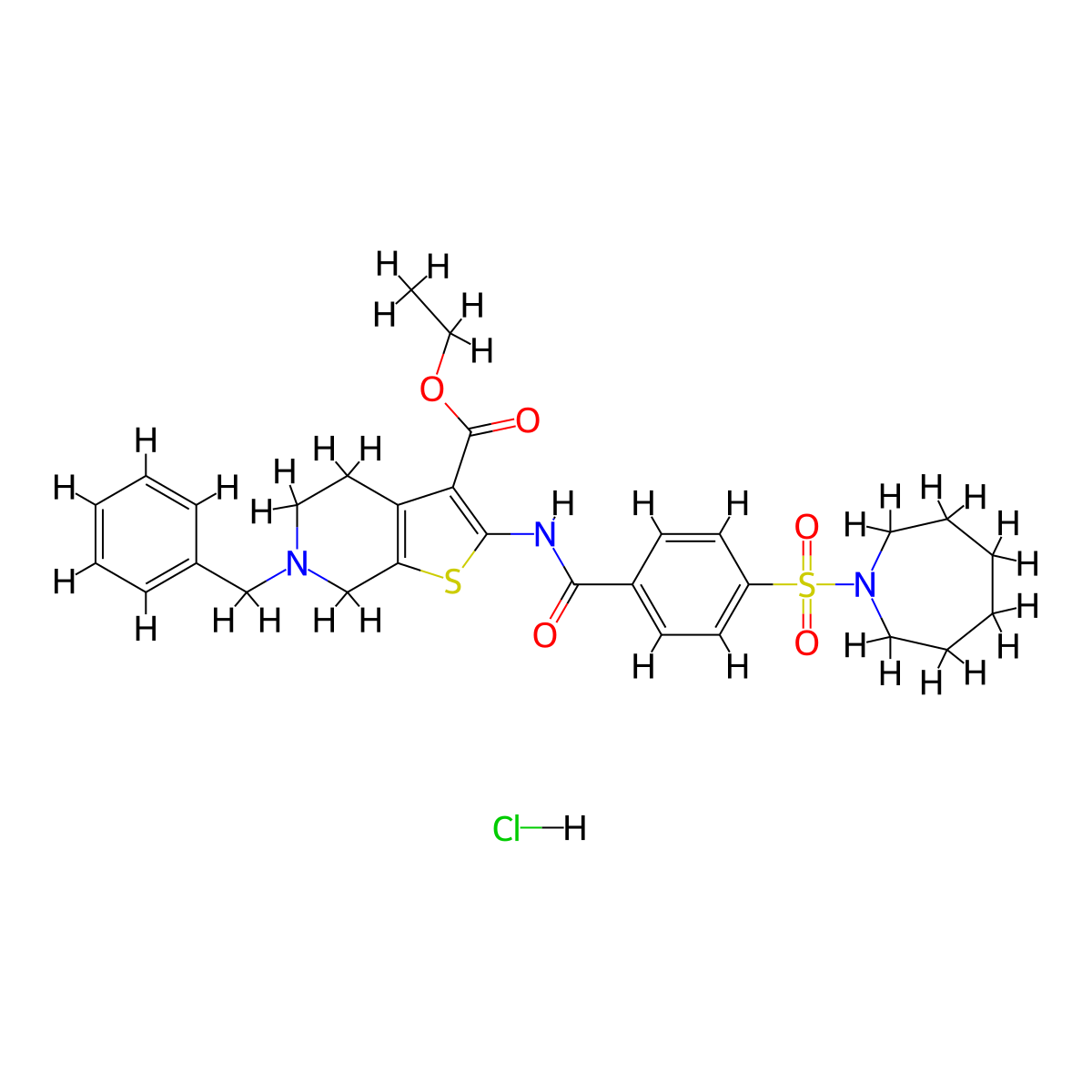 Ethyl 2-(4-(azepan-1-ylsulfonyl)benzamido)-6-benzyl-4,5,6,7-tetrahydrothieno[2,3-c]pyridine-3-carboxylate hydrochloride molecular structure, CAS 1215733-01-9