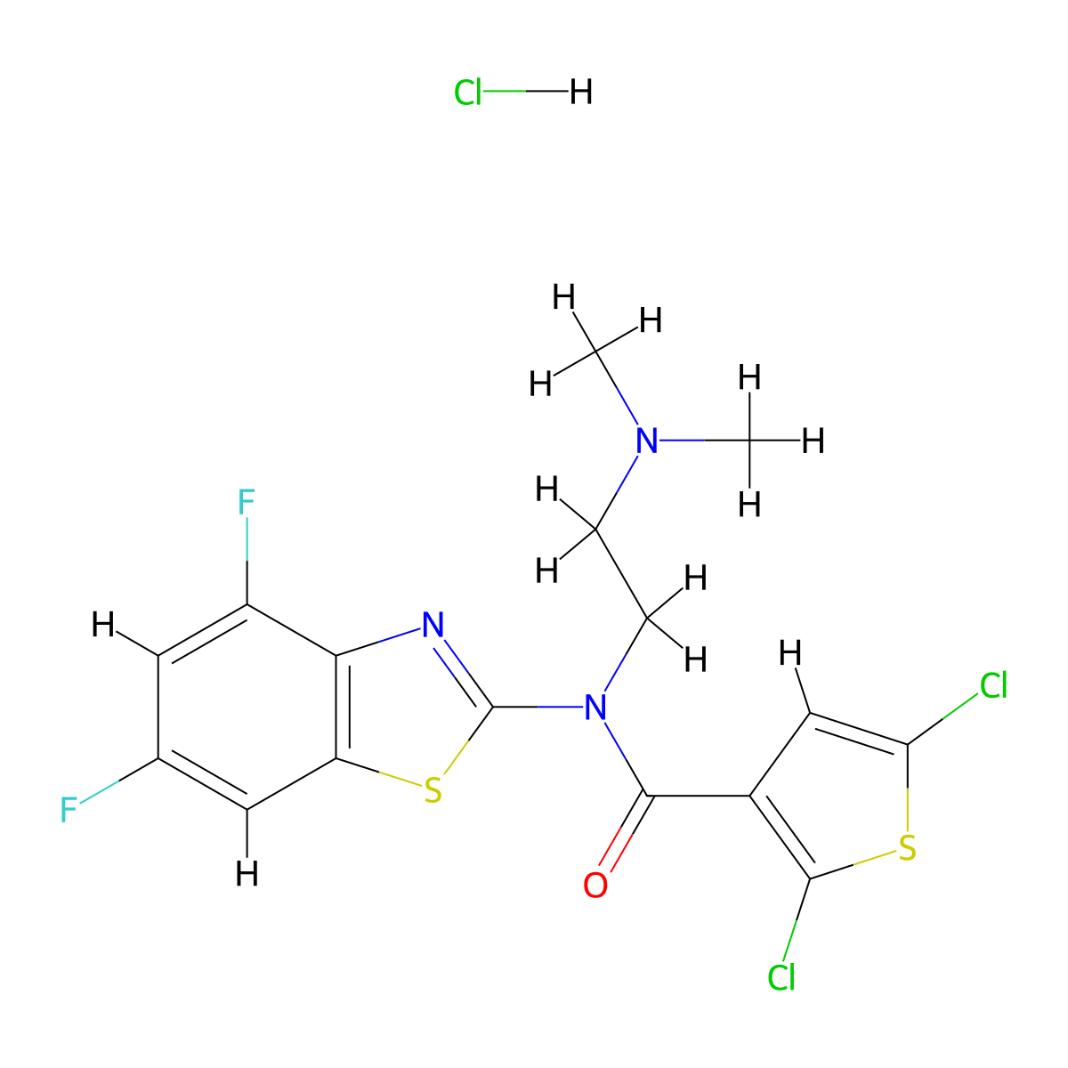 2,5-dichloro-N-(4,6-difluorobenzo[d]thiazol-2-yl)-N-(2-(dimethylamino)ethyl)thiophene-3-carboxamide hydrochloride molecular structure, CAS 1215736-12-1
