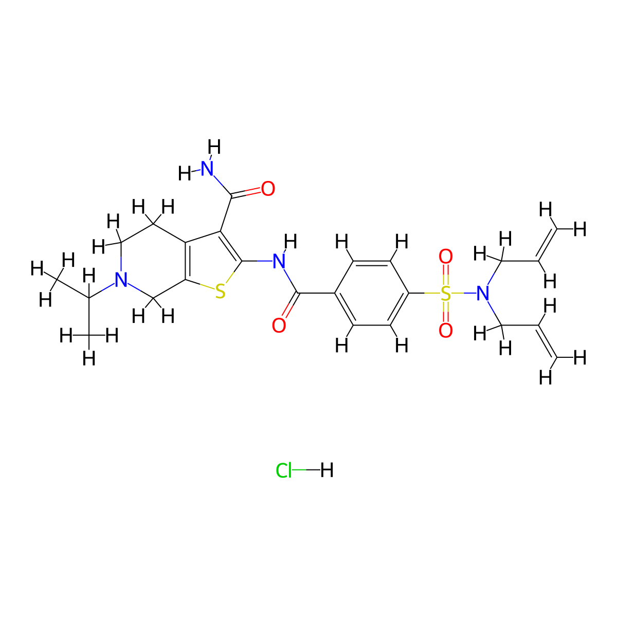 2-(4-(N,N-diallylsulfamoyl)benzamido)-6-isopropyl-4,5,6,7-tetrahydrothieno[2,3-c]pyridine-3-carboxamide hydrochloride molecular structure, CAS 1215737-25-9