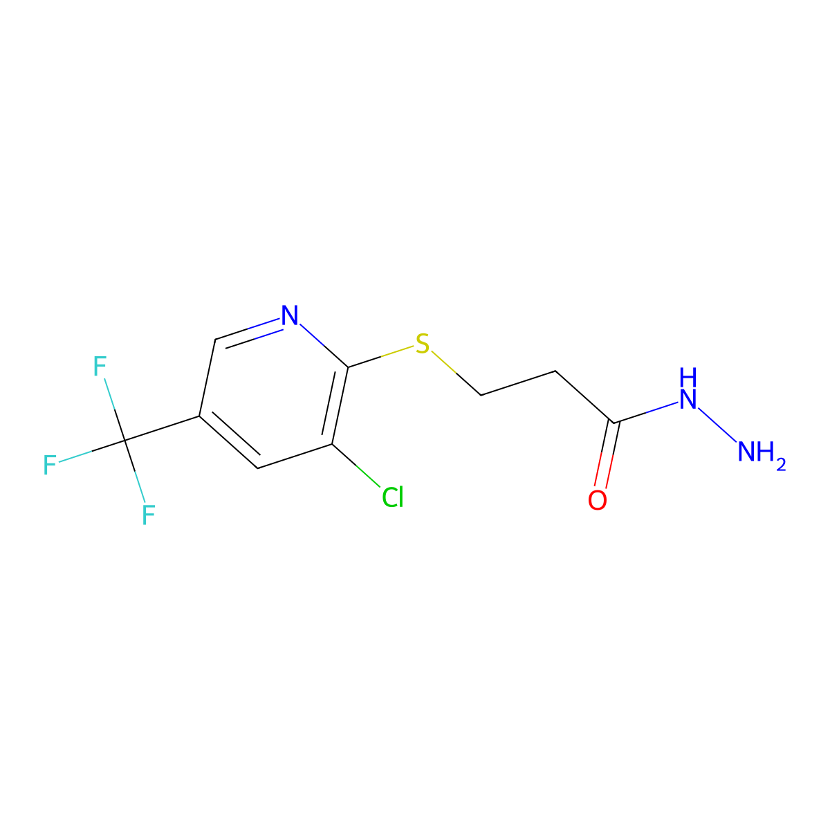 3{[3-Chloro-5-(trifluoromethyl)pyridin-2-yl]thio}propanohydrazide molecular structure, CAS 1215738-90-1