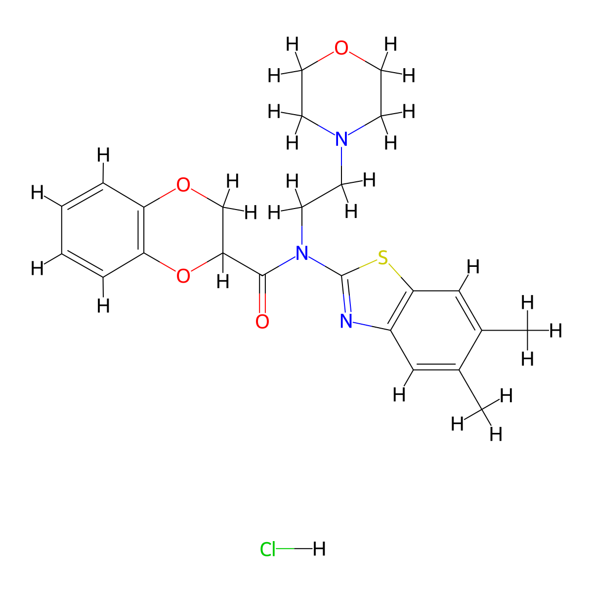 N-(5,6-dimethylbenzo[d]thiazol-2-yl)-N-(2-morpholinoethyl)-2,3-dihydrobenzo[b][1,4]dioxine-2-carboxamide hydrochloride molecular structure, CAS 1215739-22-2