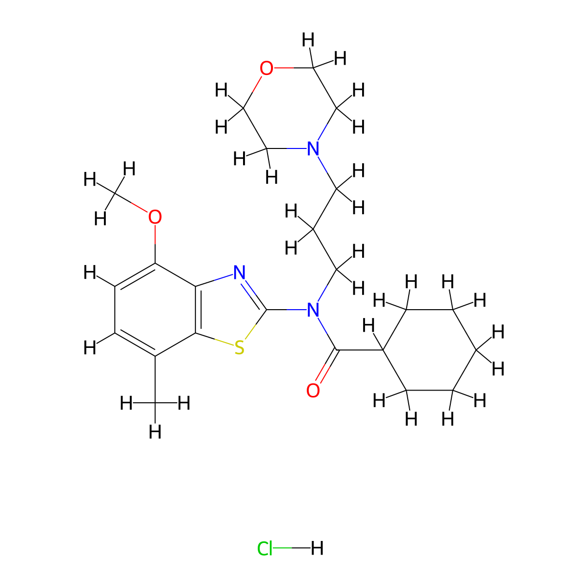 N-(4-methoxy-7-methylbenzo[d]thiazol-2-yl)-N-(3-morpholinopropyl)cyclohexanecarboxamide hydrochloride molecular structure, CAS 1215740-28-5