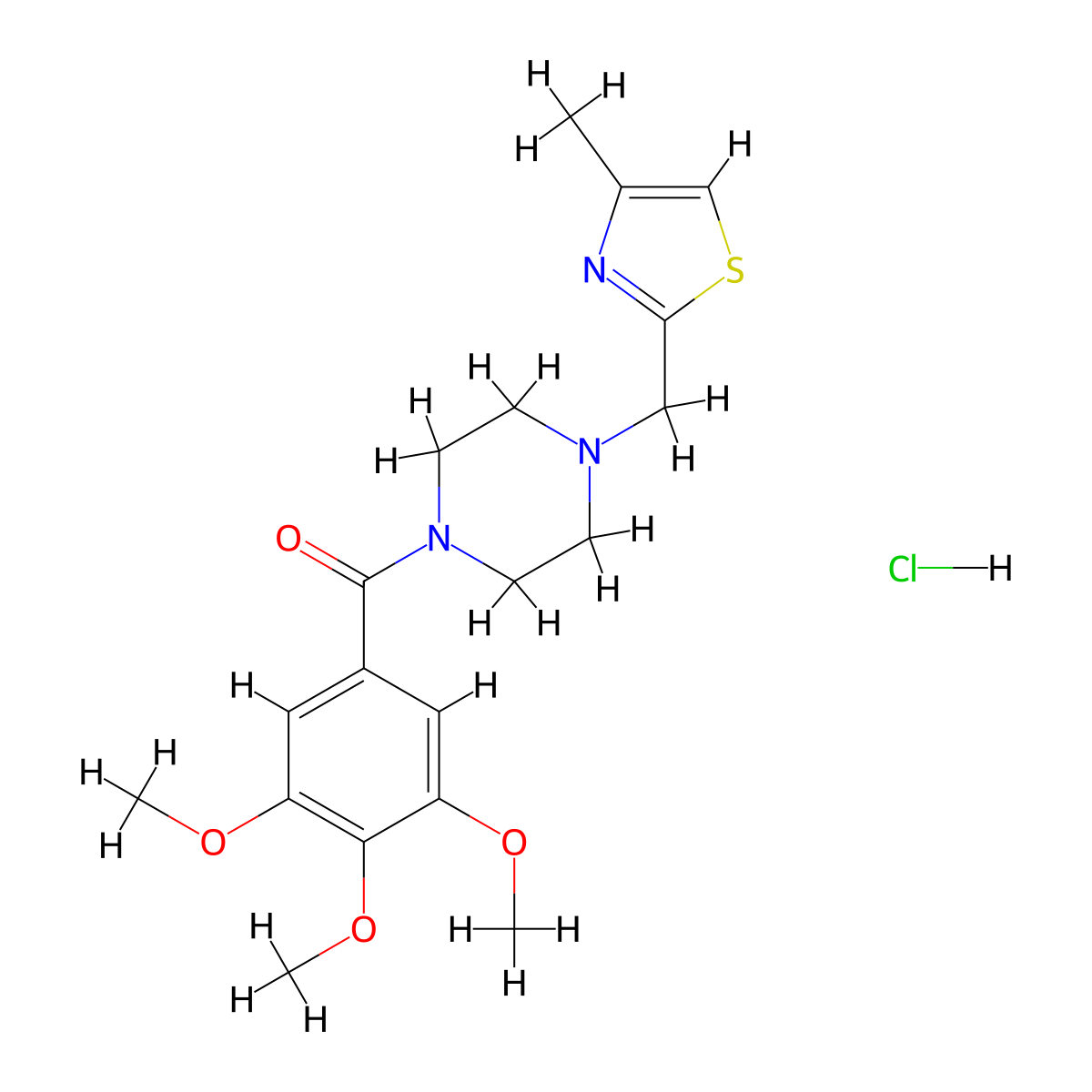 (4-((4-Methylthiazol-2-yl)methyl)piperazin-1-yl)(3,4,5-trimethoxyphenyl)methanone hydrochloride molecular structure, CAS 1215740-32-1