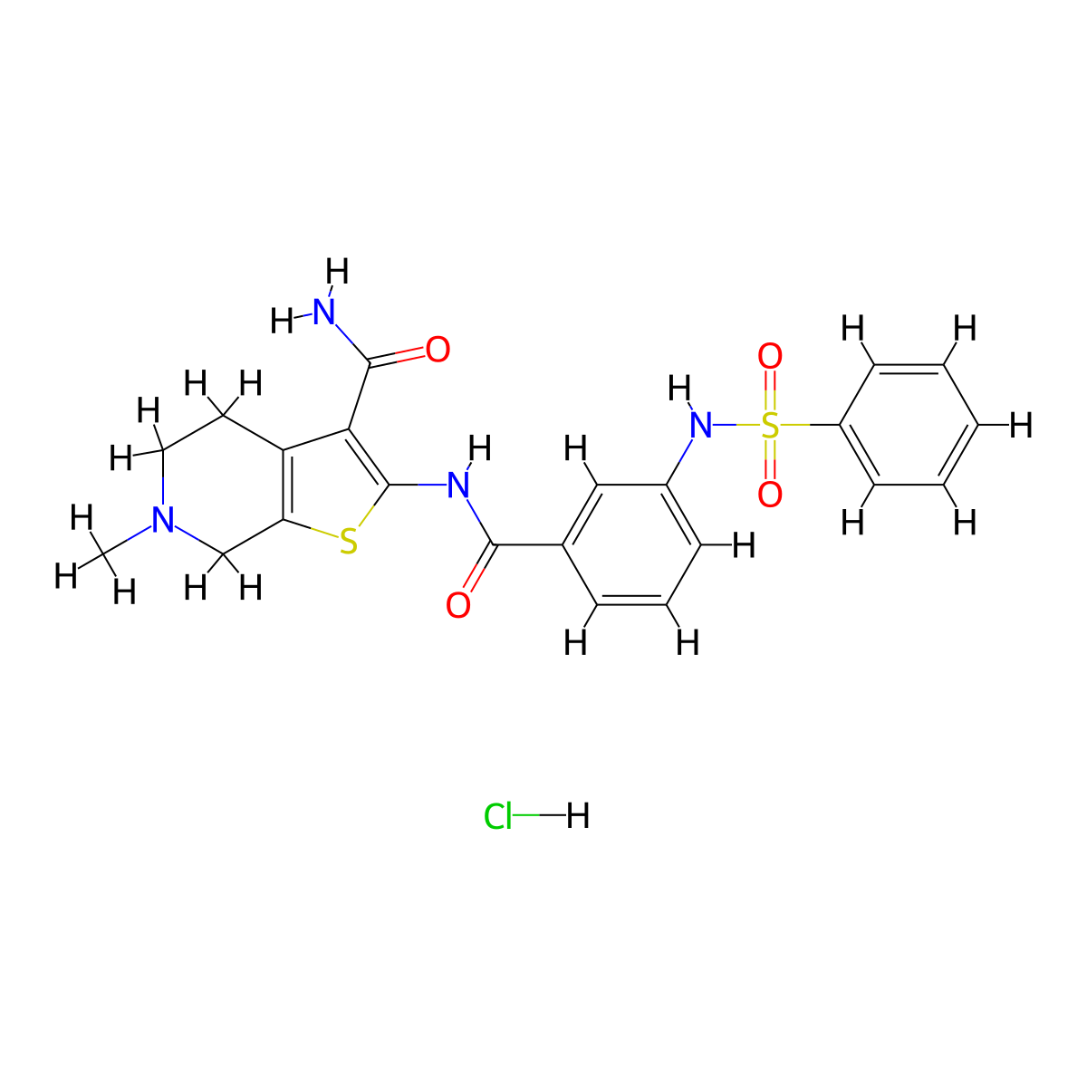 2-(3-benzenesulfonamidobenzamido)-6-methyl-4H,5H,6H,7H-thieno[2,3-c]pyridine-3-carboxamide hydrochloride molecular structure, CAS 1215741-38-0
