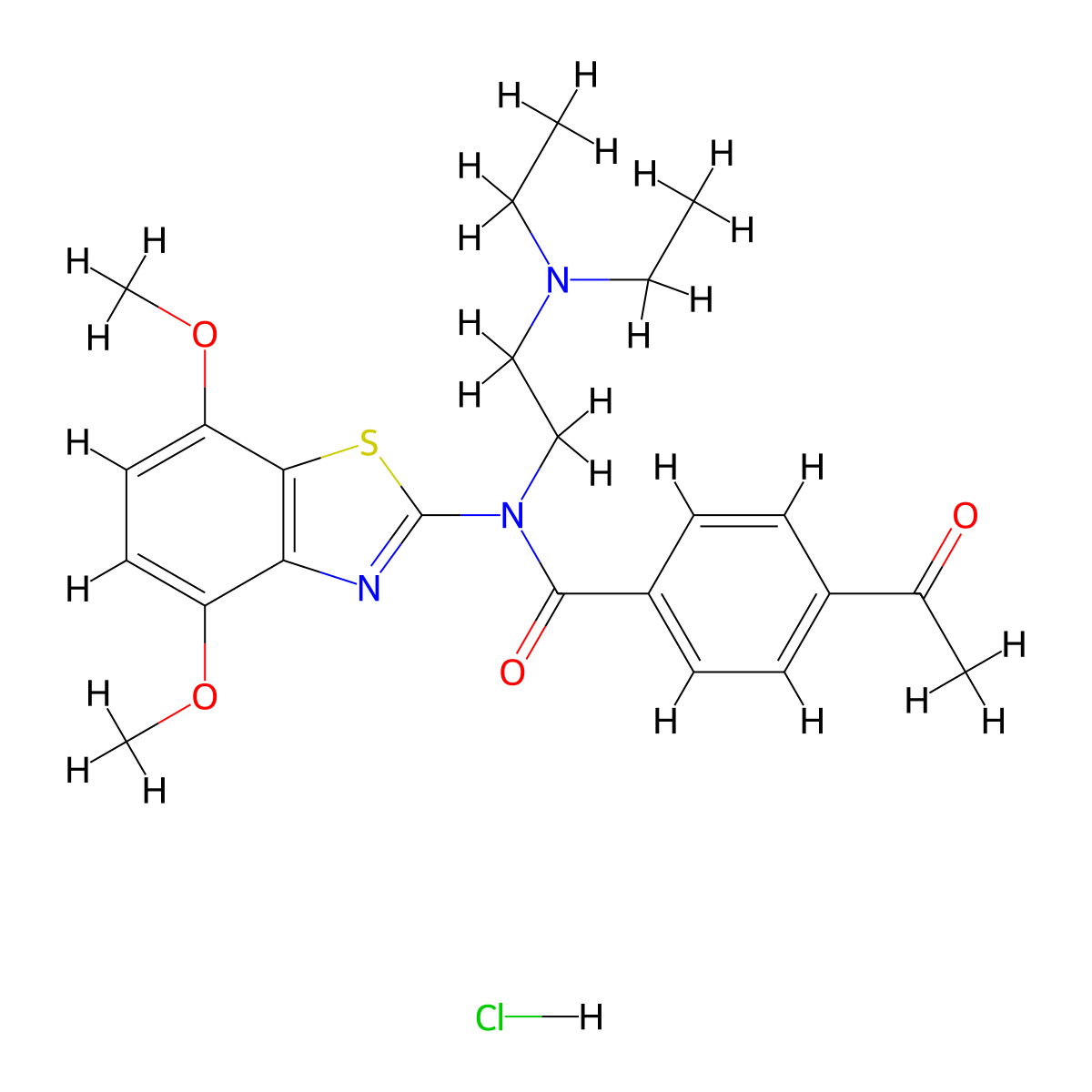 4-acetyl-N-(2-(diethylamino)ethyl)-N-(4,7-dimethoxybenzo[d]thiazol-2-yl)benzamide hydrochloride molecular structure, CAS 1215742-23-6