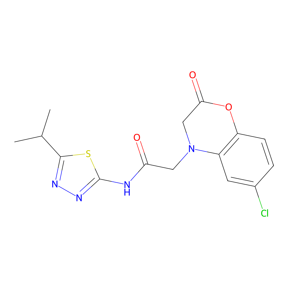 2-(6-chloro-2-oxo-2H-benzo[b][1,4]oxazin-4(3H)-yl)-N-(5-isopropyl-1,3,4-thiadiazol-2-yl)acetamide molecular structure, CAS 1215742-50-9