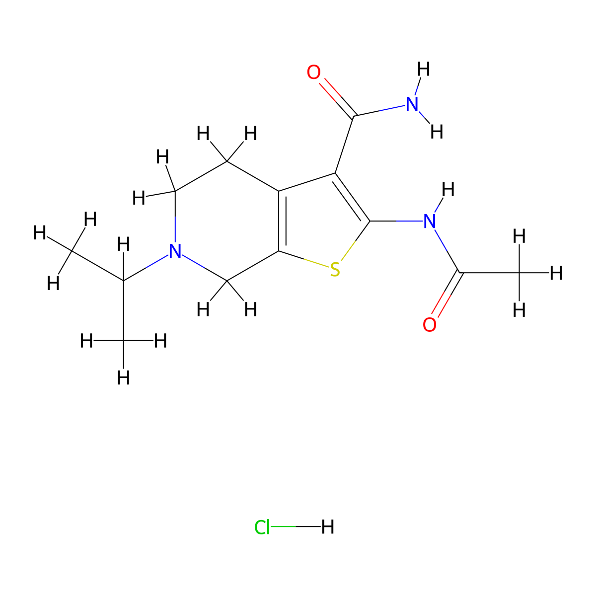 2-Acetamido-6-isopropyl-4,5,6,7-tetrahydrothieno[2,3-c]pyridine-3-carboxamide hydrochloride molecular structure, CAS 1215743-87-5