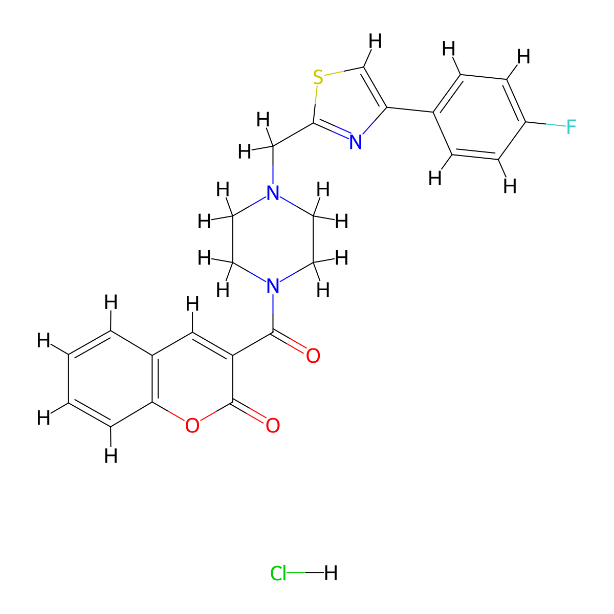 3-(4-((4-(4-fluorophenyl)thiazol-2-yl)methyl)piperazine-1-carbonyl)-2H-chromen-2-one hydrochloride molecular structure, CAS 1215744-01-6