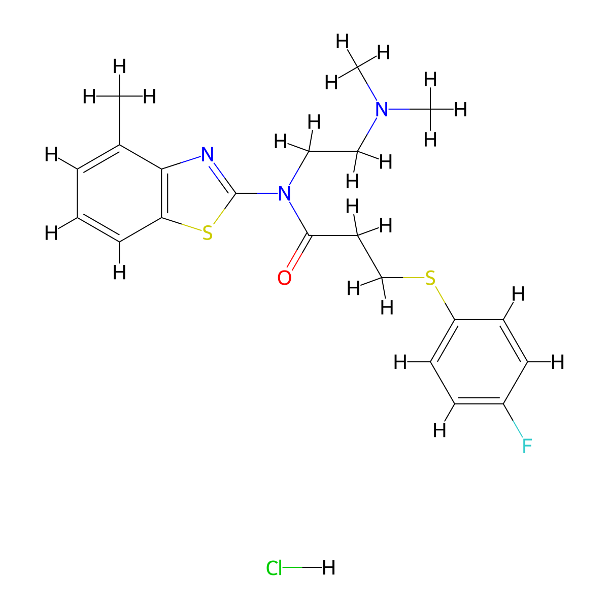 N-(2-(dimethylamino)ethyl)-3-((4-fluorophenyl)thio)-N-(4-methylbenzo[d]thiazol-2-yl)propanamide hydrochloride molecular structure, CAS 1215744-09-4