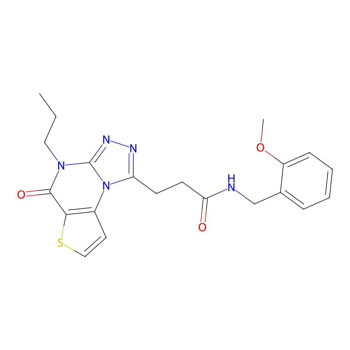 N-(2-methoxybenzyl)-3-(5-oxo-4-propyl-4,5-dihydrothieno[2,3-e][1,2,4]triazolo[4,3-a]pyrimidin-1-yl)propanamide molecular structure, CAS 1215744-36-7