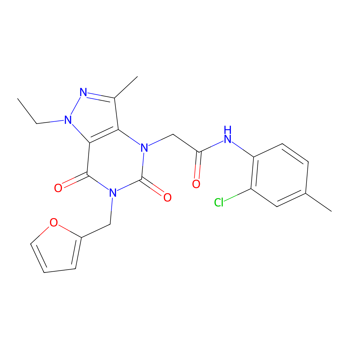 N-(2-chloro-4-methylphenyl)-2-{1-ethyl-6-[(furan-2-yl)methyl]-3-methyl-5,7-dioxo-1H,4H,5H,6H,7H-pyrazolo[4,3-d]pyrimidin-4-yl}acetamide molecular structure, CAS 1215744-46-9