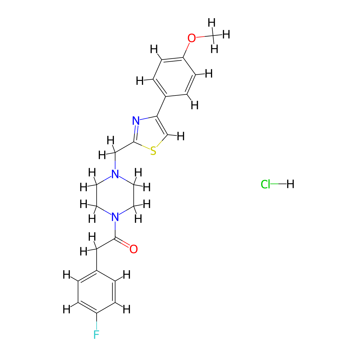 2-(4-Fluorophenyl)-1-(4-((4-(4-methoxyphenyl)thiazol-2-yl)methyl)piperazin-1-yl)ethanone hydrochloride molecular structure, CAS 1215746-20-5