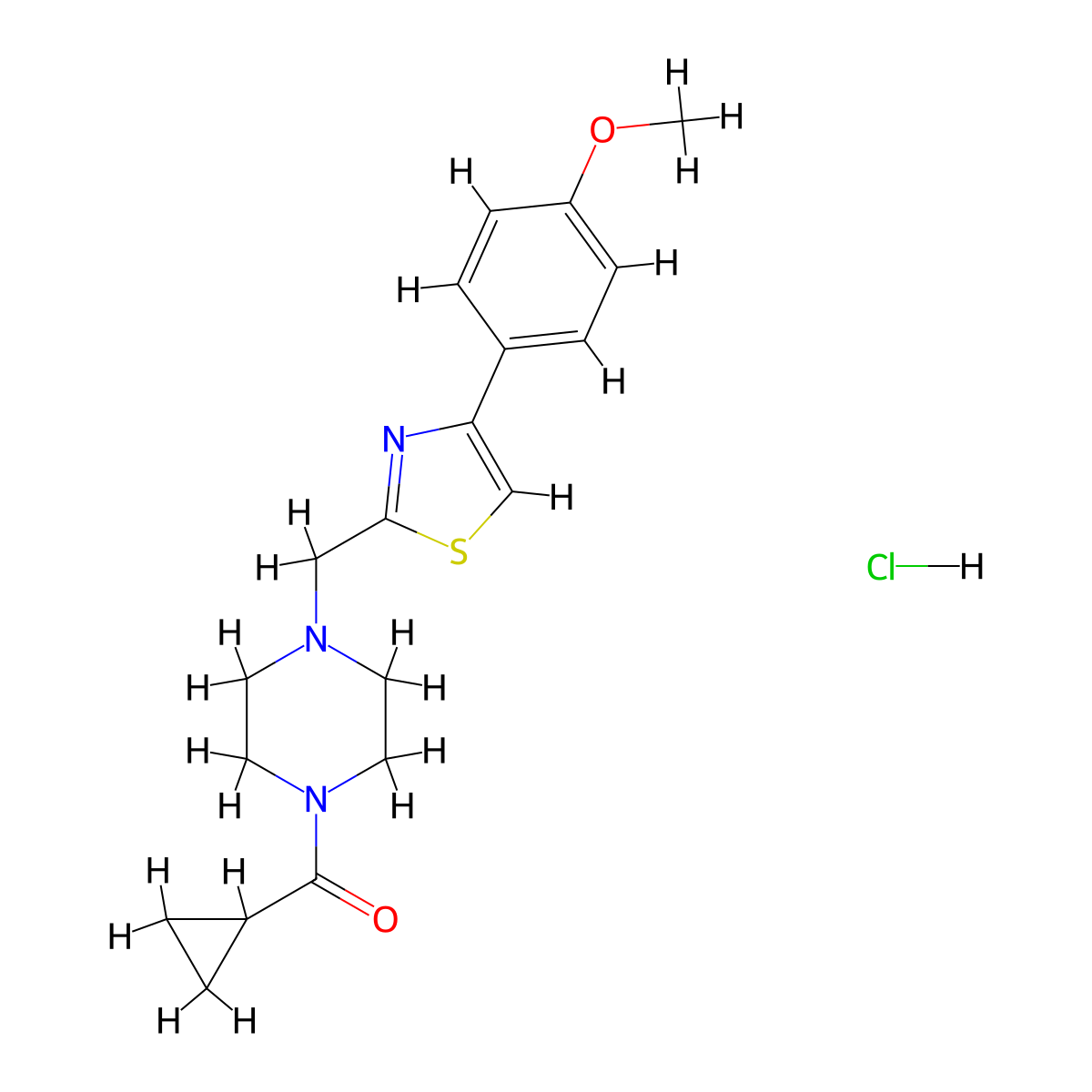 Cyclopropyl(4-((4-(4-methoxyphenyl)thiazol-2-yl)methyl)piperazin-1-yl)methanone hydrochloride molecular structure, CAS 1215746-36-3