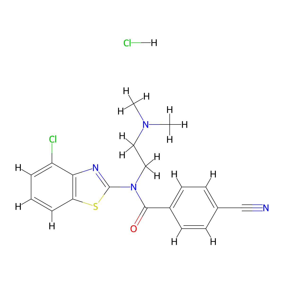 N-(4-chlorobenzo[d]thiazol-2-yl)-4-cyano-N-(2-(dimethylamino)ethyl)benzamide hydrochloride molecular structure, CAS 1215748-64-3