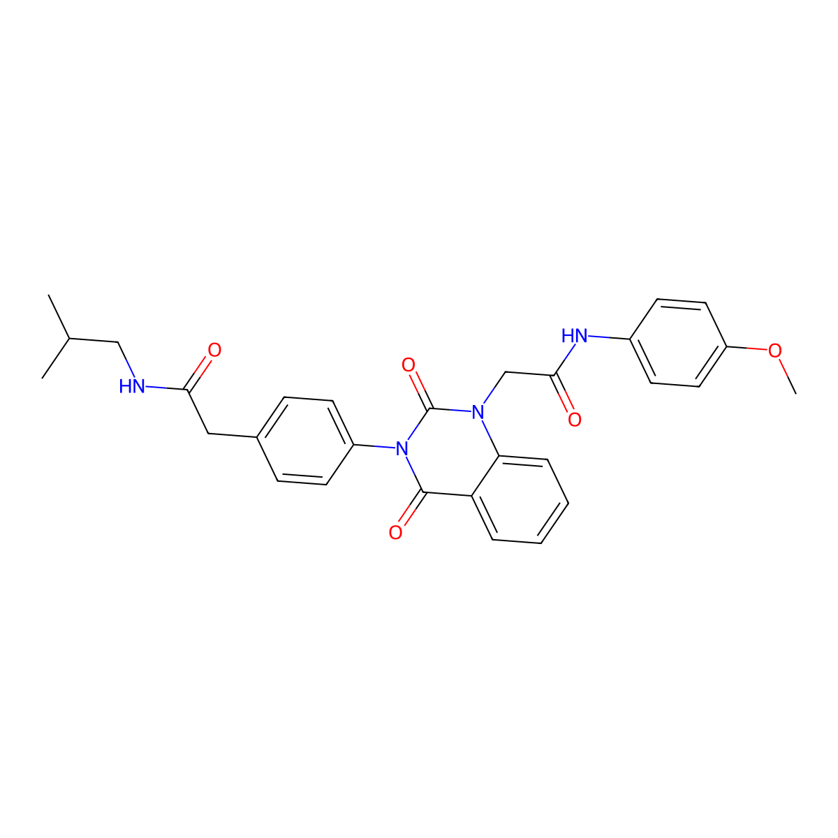 2-[4-(1-{[(4-methoxyphenyl)carbamoyl]methyl}-2,4-dioxo-1,2,3,4-tetrahydroquinazolin-3-yl)phenyl]-N-(2-methylpropyl)acetamide molecular structure, CAS 1215749-19-1