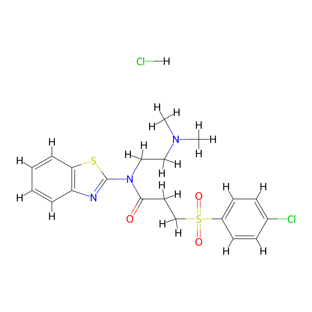 N-(benzo[d]thiazol-2-yl)-3-((4-chlorophenyl)sulfonyl)-N-(2-(dimethylamino)ethyl)propanamide hydrochloride molecular structure, CAS 1215750-23-4