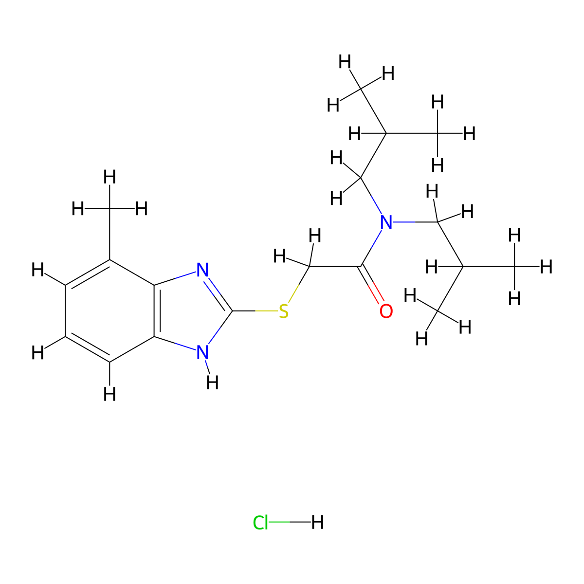 N,N-diisobutyl-2-((4-methyl-1H-benzo[d]imidazol-2-yl)thio)acetamide hydrochloride molecular structure, CAS 1215750-51-8