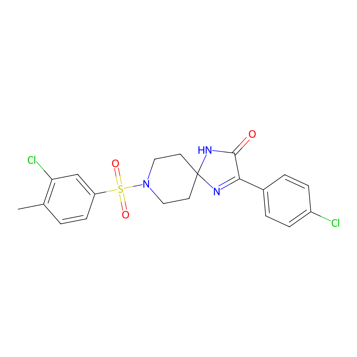 8-((3-Chloro-4-methylphenyl)sulfonyl)-3-(4-chlorophenyl)-1,4,8-triazaspiro[4.5]dec-3-en-2-one molecular structure, CAS 1215751-08-8