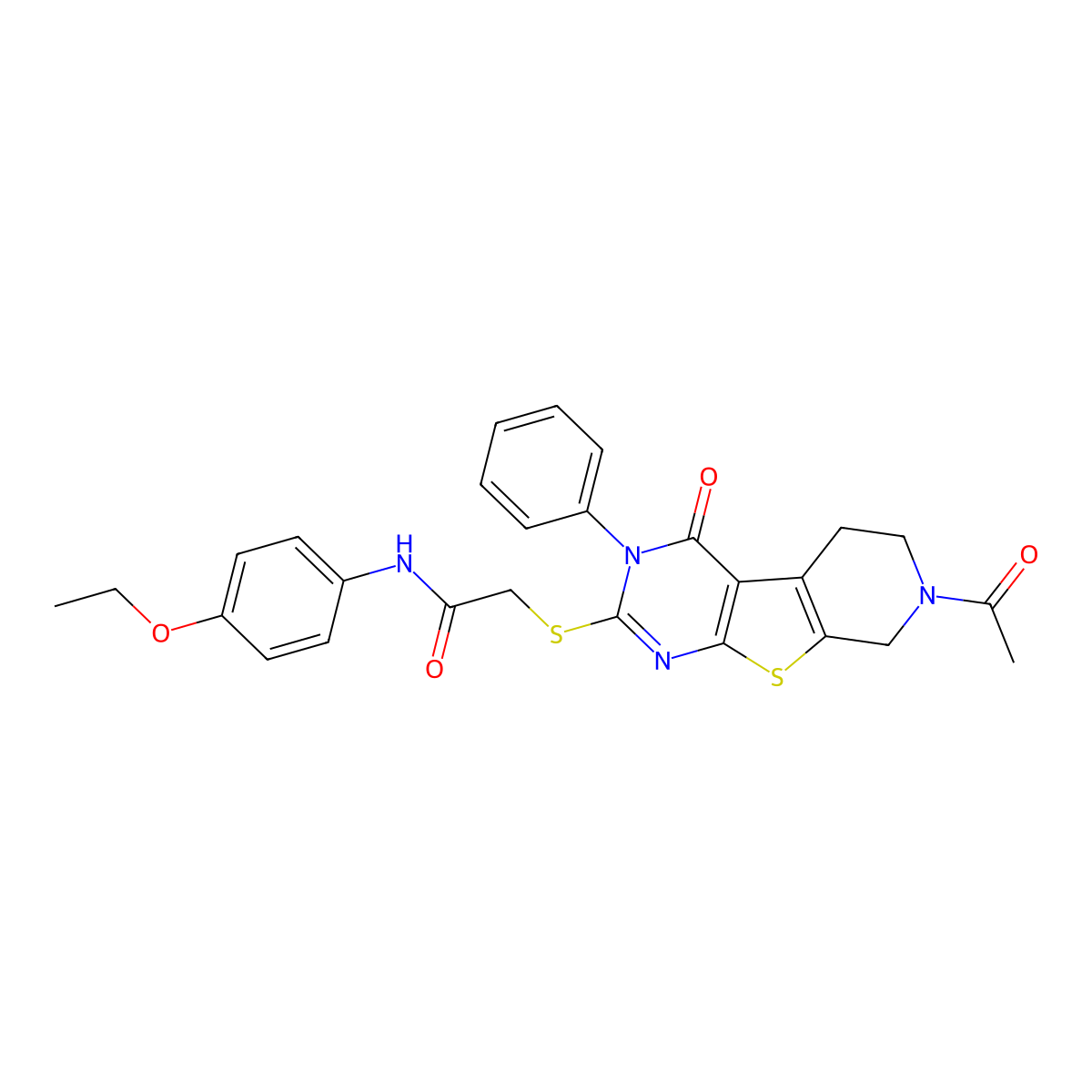 2-({11-acetyl-3-oxo-4-phenyl-8-thia-4,6,11-triazatricyclo[7.4.0.0^{2,7}]trideca-1(9),2(7),5-trien-5-yl}sulfanyl)-N-(4-ethoxyphenyl)acetamide molecular structure, CAS 1215753-68-6