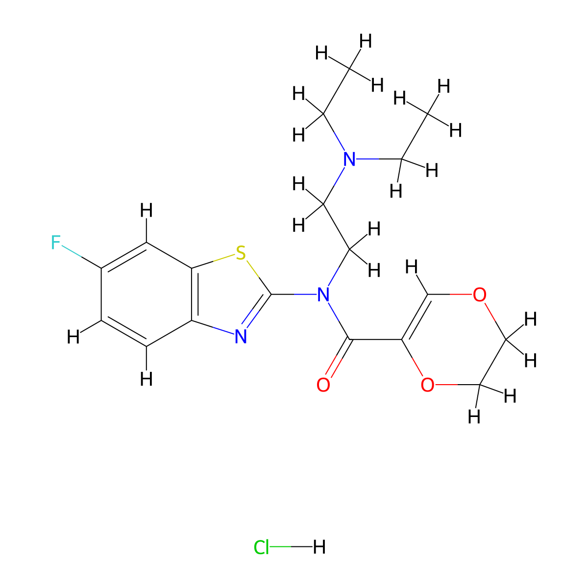 N-(2-(diethylamino)ethyl)-N-(6-fluorobenzo[d]thiazol-2-yl)-5,6-dihydro-1,4-dioxine-2-carboxamide hydrochloride molecular structure, CAS 1215754-54-3