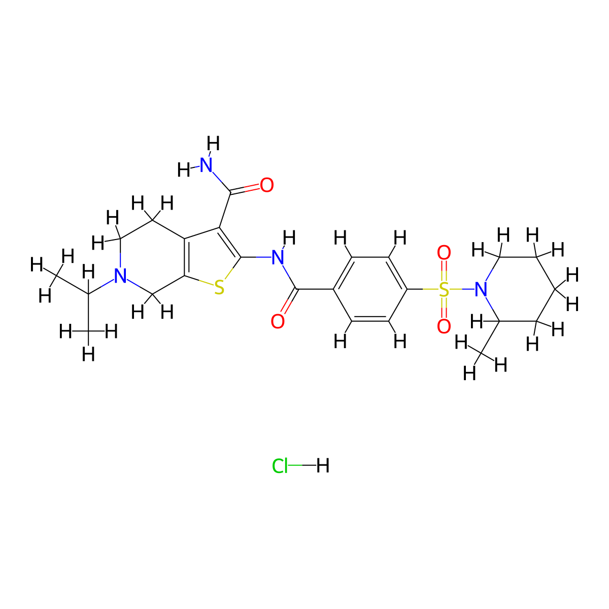 6-Isopropyl-2-(4-((2-methylpiperidin-1-yl)sulfonyl)benzamido)-4,5,6,7-tetrahydrothieno[2,3-c]pyridine-3-carboxamide hydrochloride molecular structure, CAS 1215754-72-5