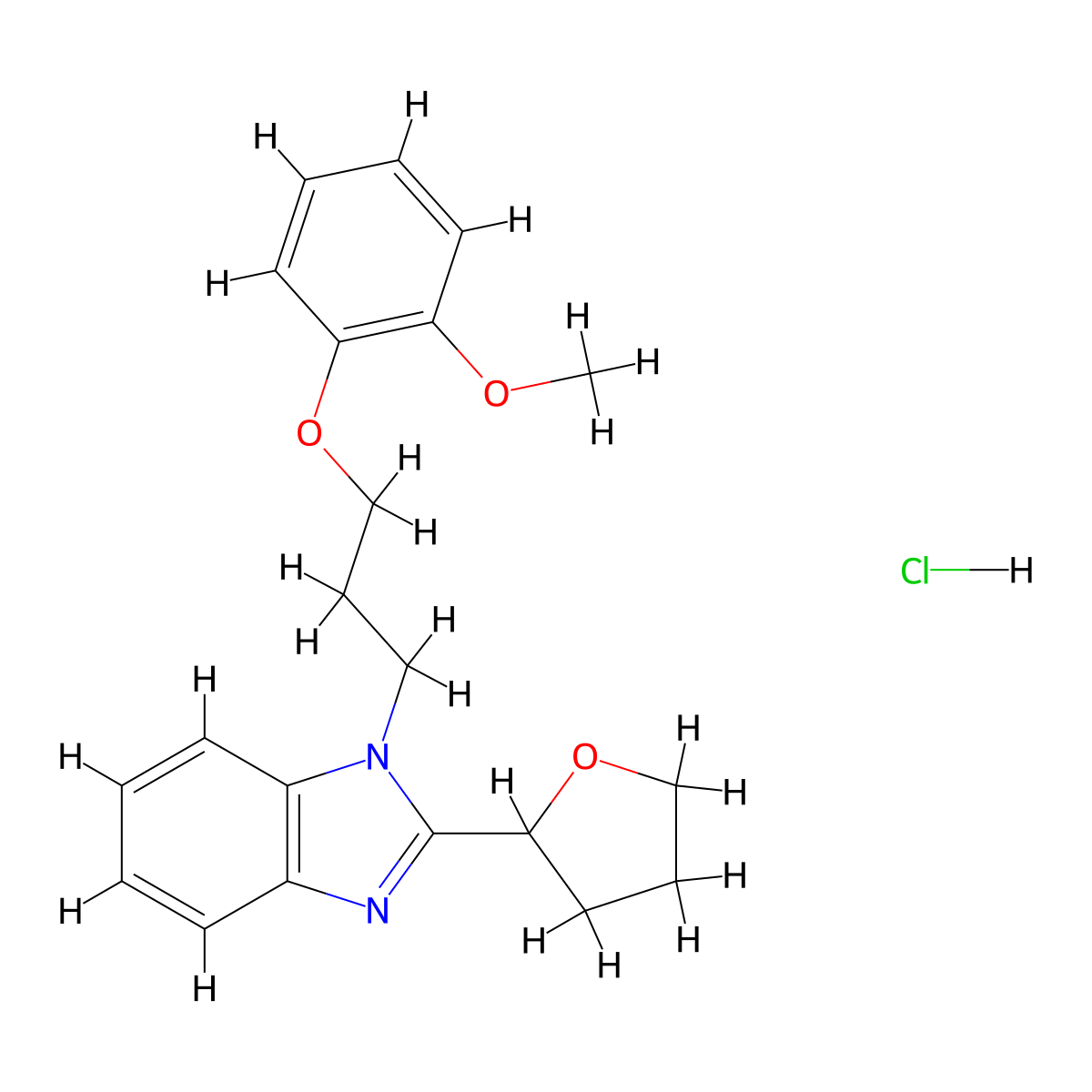 1-(3-(2-methoxyphenoxy)propyl)-2-(tetrahydrofuran-2-yl)-1H-benzo[d]imidazole hydrochloride molecular structure, CAS 1215755-29-5