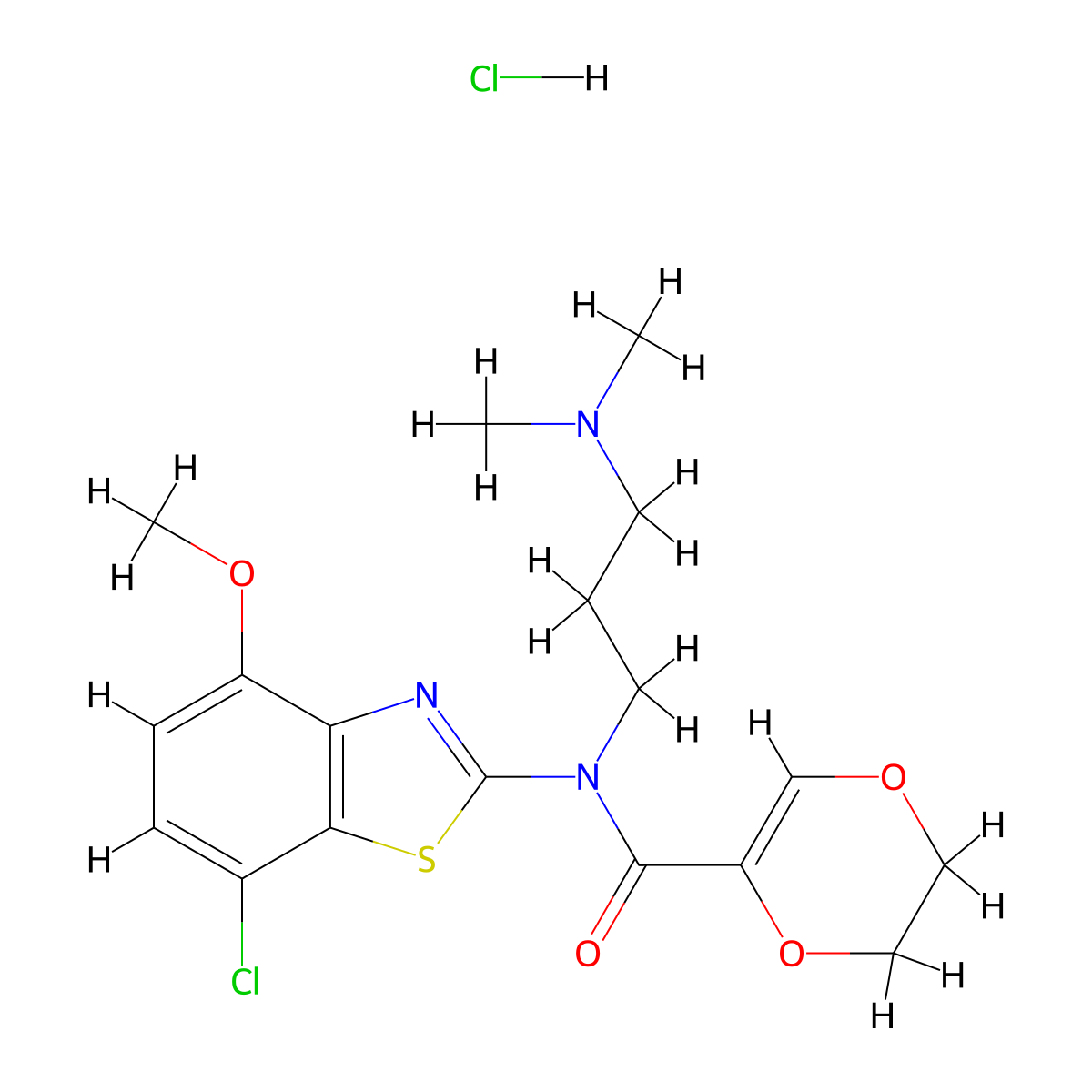 N-(7-chloro-4-methoxybenzo[d]thiazol-2-yl)-N-(3-(dimethylamino)propyl)-5,6-dihydro-1,4-dioxine-2-carboxamide hydrochloride molecular structure, CAS 1215755-60-4
