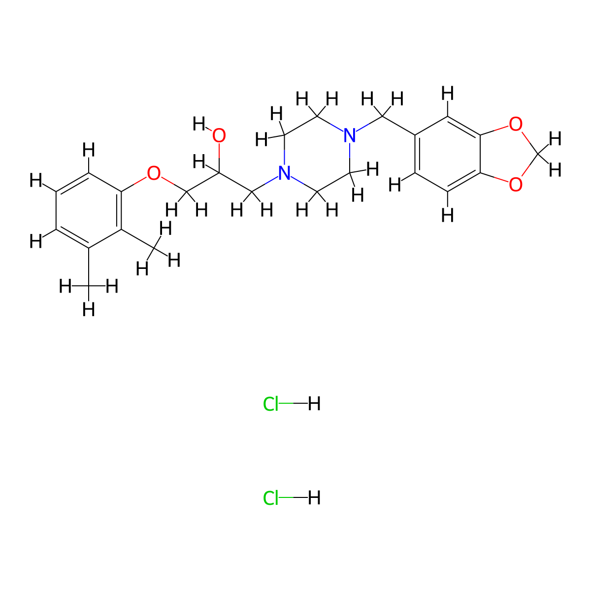 1-(4-(Benzo[d][1,3]dioxol-5-ylmethyl)piperazin-1-yl)-3-(2,3-dimethylphenoxy)propan-2-ol dihydrochloride molecular structure, CAS 1215757-39-3