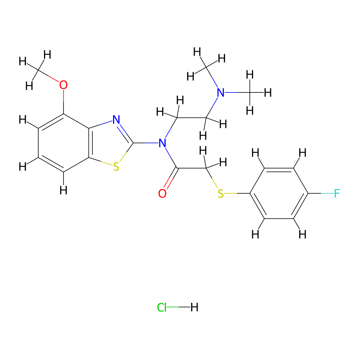N-(2-(dimethylamino)ethyl)-2-((4-fluorophenyl)thio)-N-(4-methoxybenzo[d]thiazol-2-yl)acetamide hydrochloride molecular structure, CAS 1215759-76-4