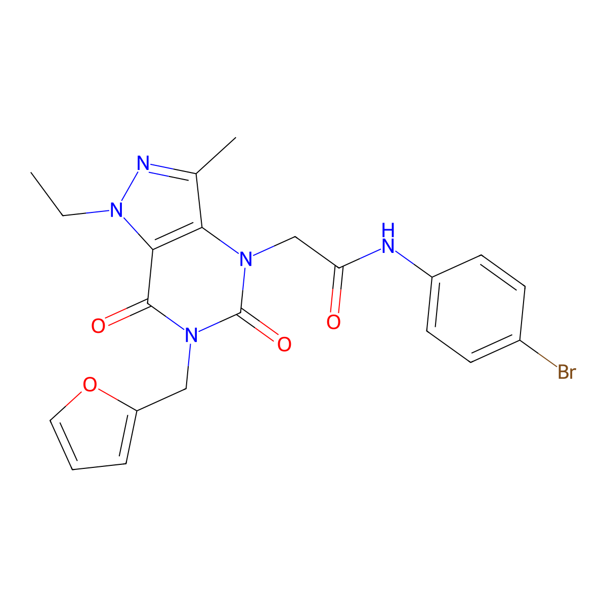 N-(4-bromophenyl)-2-{1-ethyl-6-[(furan-2-yl)methyl]-3-methyl-5,7-dioxo-1H,4H,5H,6H,7H-pyrazolo[4,3-d]pyrimidin-4-yl}acetamide molecular structure, CAS 1215761-65-1