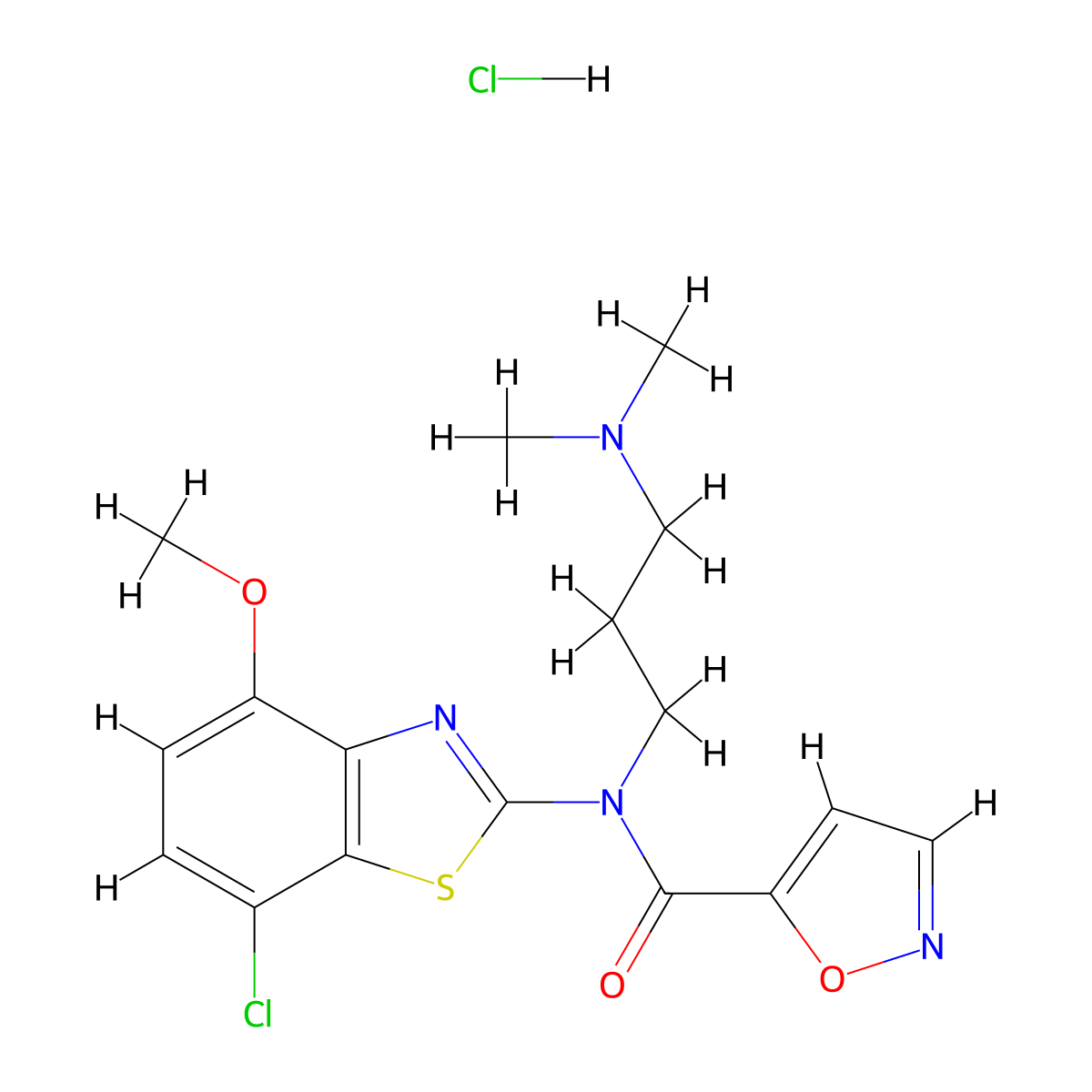 N-(7-chloro-4-methoxybenzo[d]thiazol-2-yl)-N-(3-(dimethylamino)propyl)isoxazole-5-carboxamide hydrochloride molecular structure, CAS 1215762-52-9