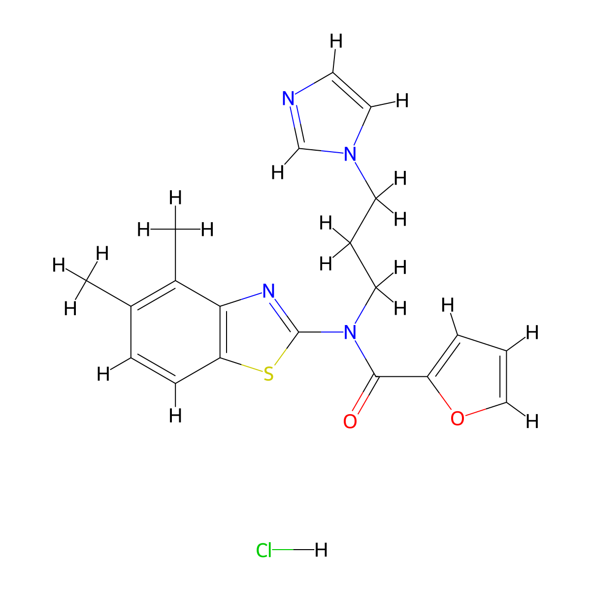 N-(3-(1H-imidazol-1-yl)propyl)-N-(4,5-dimethylbenzo[d]thiazol-2-yl)furan-2-carboxamide hydrochloride molecular structure, CAS 1215762-63-2