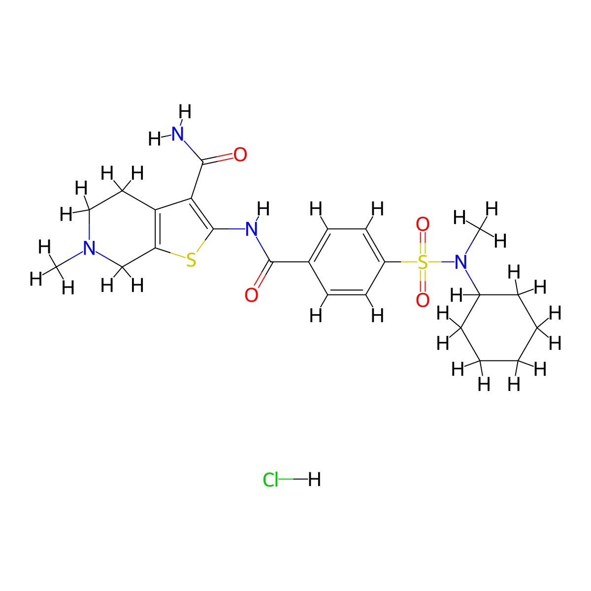 2-(4-(N-cyclohexyl-N-methylsulfamoyl)benzamido)-6-methyl-4,5,6,7-tetrahydrothieno[2,3-c]pyridine-3-carboxamide hydrochloride molecular structure, CAS 1215763-26-0