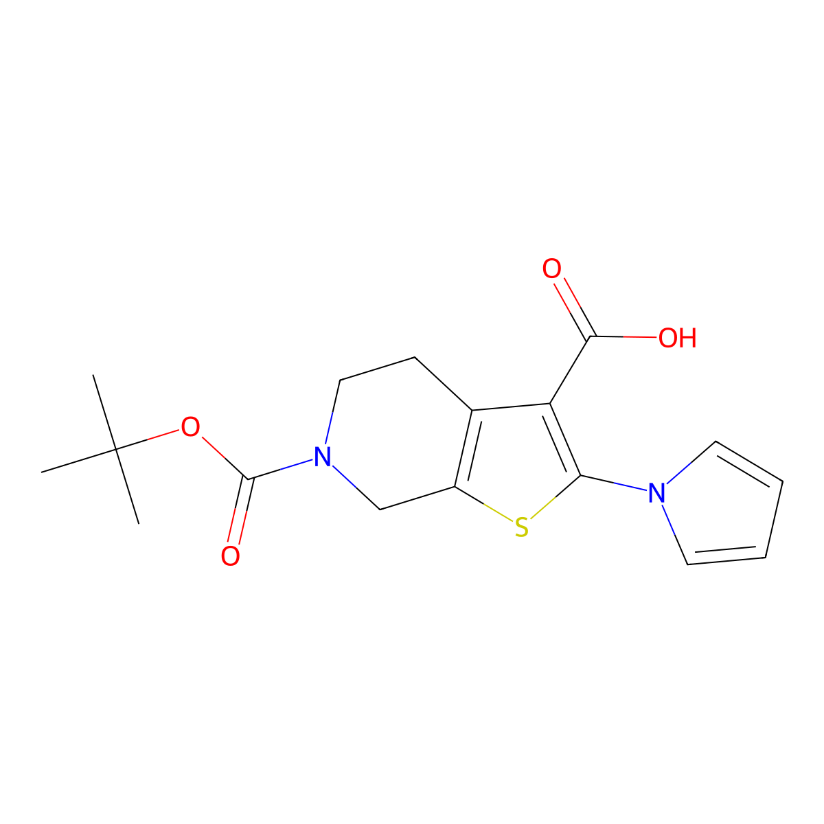 6-(tert-Butoxycarbonyl)-2-(1H-pyrrol-1-yl)-4,5,6,7-tetrahydrothieno[2,3-c]pyridine-3-carboxylic acid molecular structure, CAS 1215764-56-9