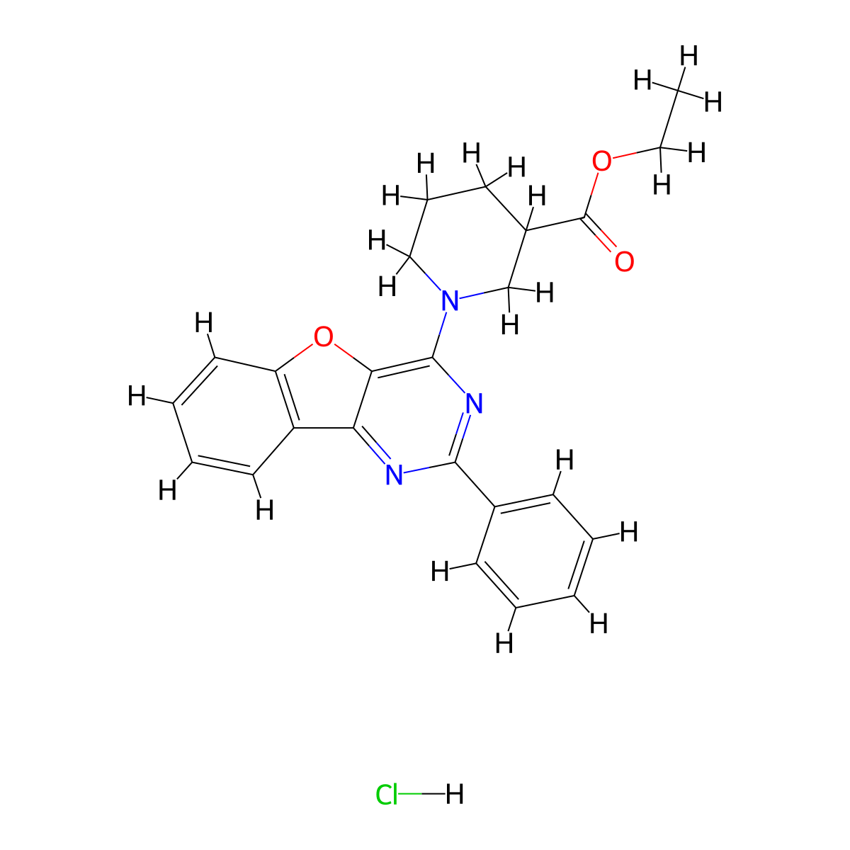 Ethyl 1-(2-phenylbenzofuro[3,2-d]pyrimidin-4-yl)piperidine-3-carboxylate hydrochloride molecular structure, CAS 1215766-22-5