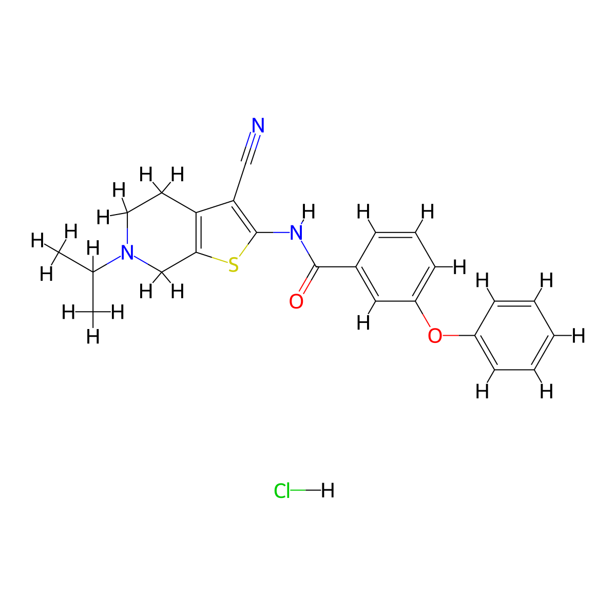 N-(3-cyano-6-isopropyl-4,5,6,7-tetrahydrothieno[2,3-c]pyridin-2-yl)-3-phenoxybenzamide hydrochloride molecular structure, CAS 1215768-04-9
