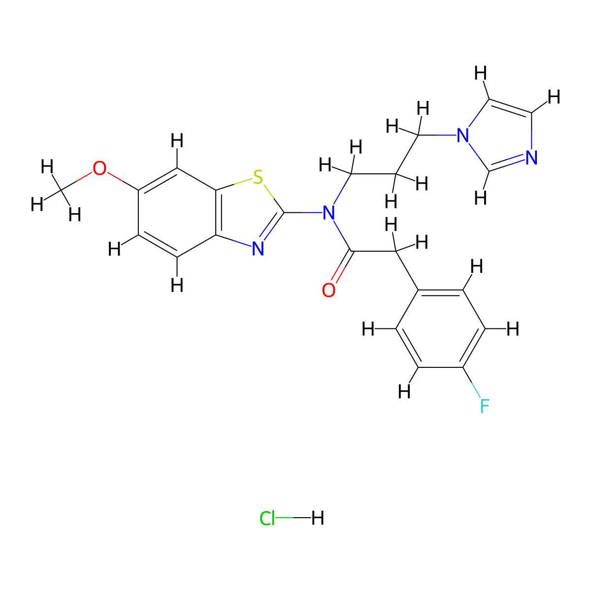N-(3-(1H-imidazol-1-yl)propyl)-2-(4-fluorophenyl)-N-(6-methoxybenzo[d]thiazol-2-yl)acetamide hydrochloride molecular structure, CAS 1215771-64-4