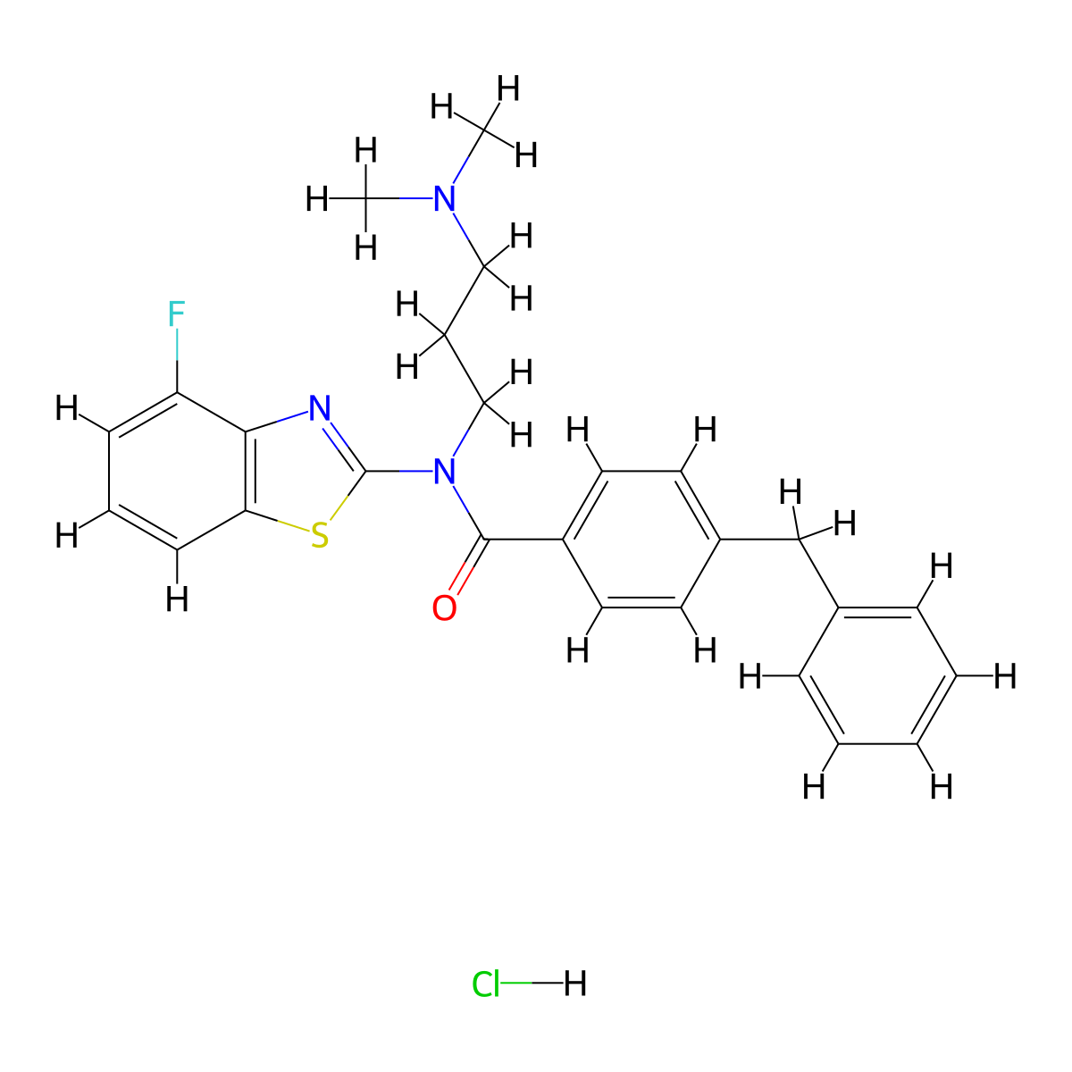 4-benzyl-N-[3-(dimethylamino)propyl]-N-(4-fluoro-1,3-benzothiazol-2-yl)benzamide hydrochloride molecular structure, CAS 1215773-45-7