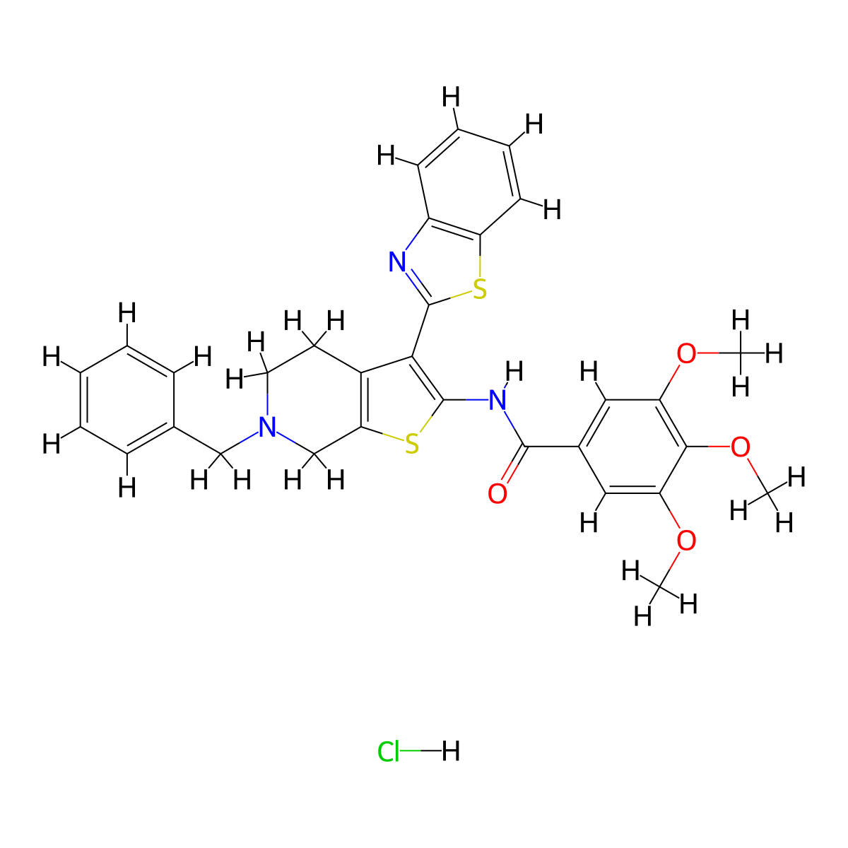 N-(3-(benzo[d]thiazol-2-yl)-6-benzyl-4,5,6,7-tetrahydrothieno[2,3-c]pyridin-2-yl)-3,4,5-trimethoxybenzamide hydrochloride molecular structure, CAS 1215776-35-4