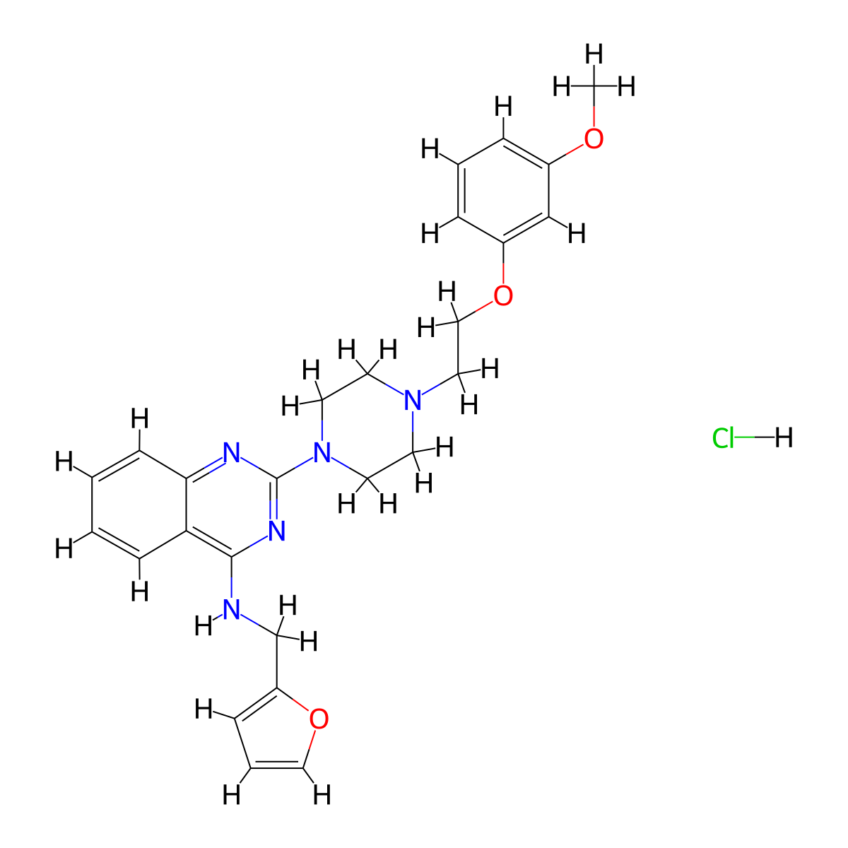 N-(furan-2-ylmethyl)-2-(4-(2-(3-methoxyphenoxy)ethyl)piperazin-1-yl)quinazolin-4-amine hydrochloride molecular structure, CAS 1215777-00-6