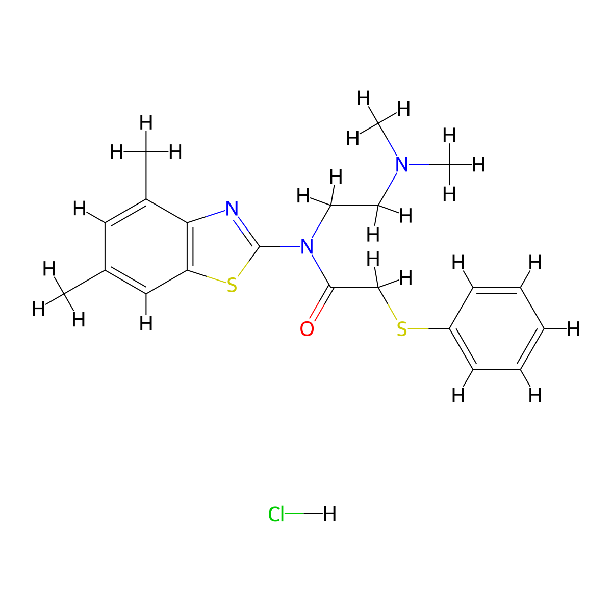 N-(2-(dimethylamino)ethyl)-N-(4,6-dimethylbenzo[d]thiazol-2-yl)-2-(phenylthio)acetamide hydrochloride molecular structure, CAS 1215778-55-4