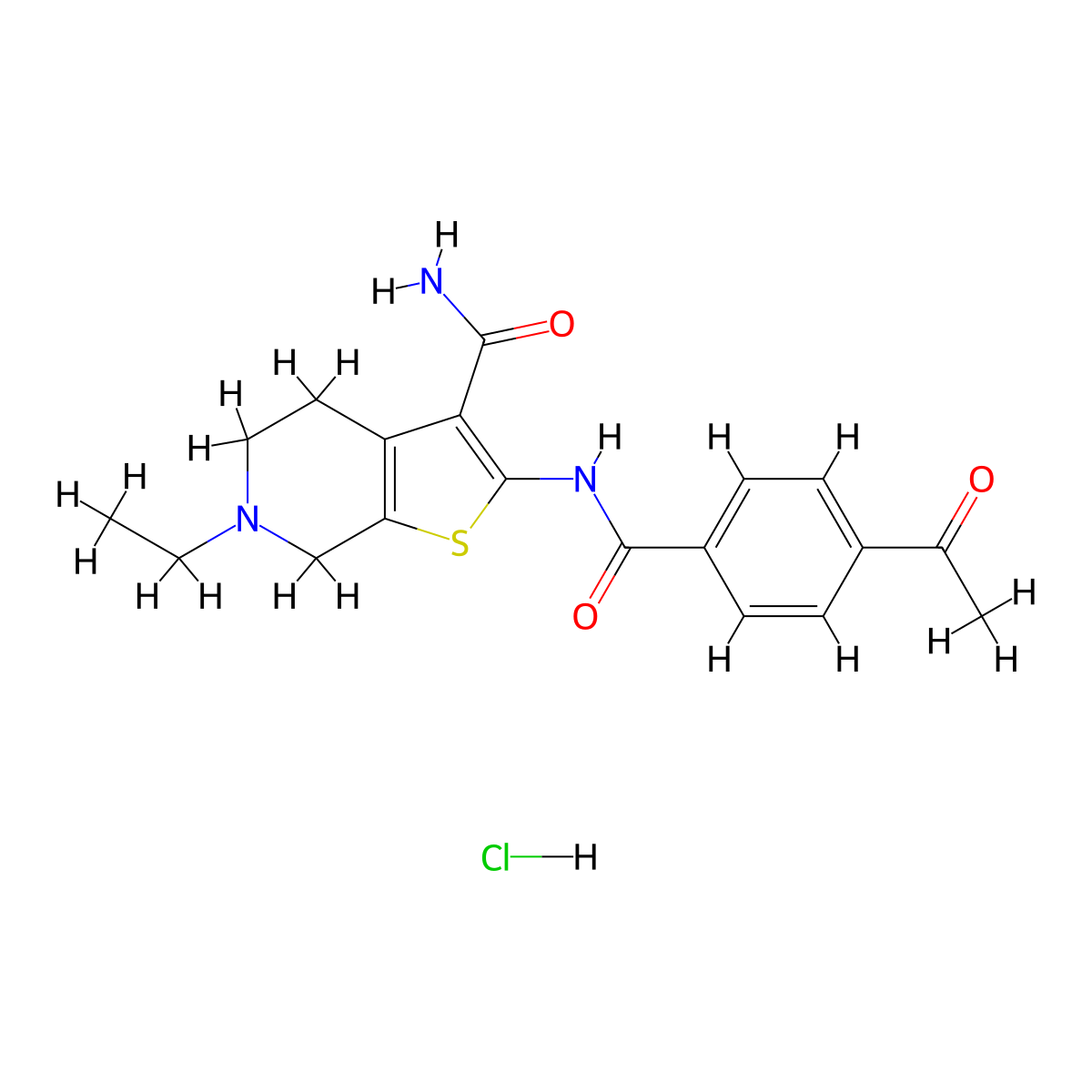 2-(4-Acetylbenzamido)-6-ethyl-4,5,6,7-tetrahydrothieno[2,3-c]pyridine-3-carboxamide hydrochloride molecular structure, CAS 1215781-83-1