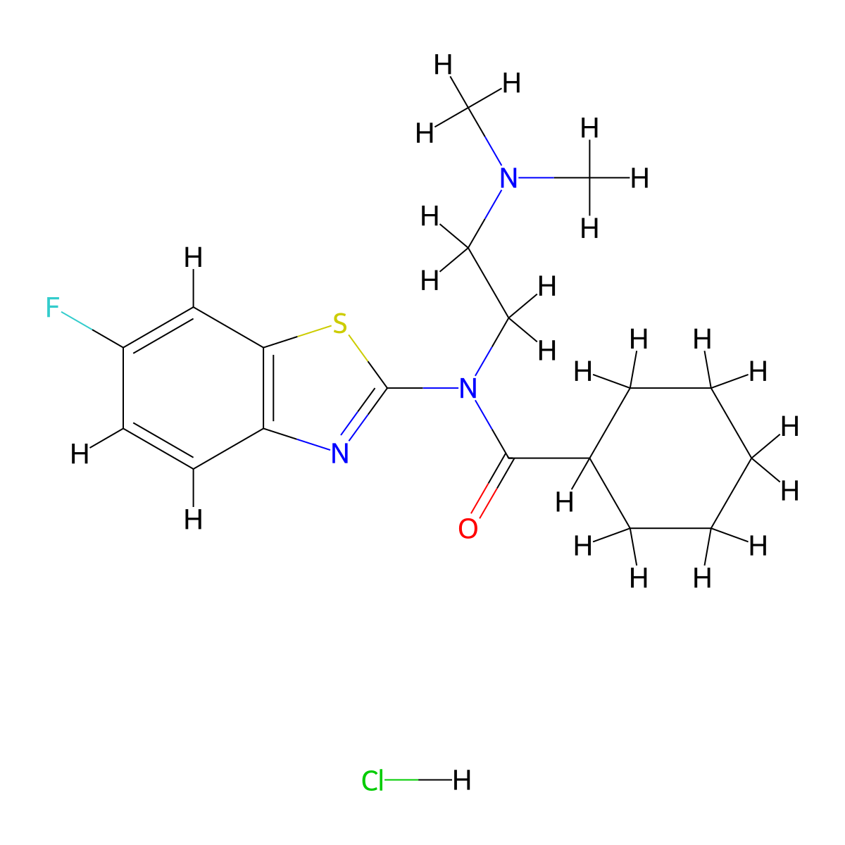 N-[2-(Dimethylamino)ethyl]-N-(6-fluoro-1,3-benzothiazol-2-YL)cyclohexanecarboxamide hydrochloride molecular structure, CAS 1215782-64-1