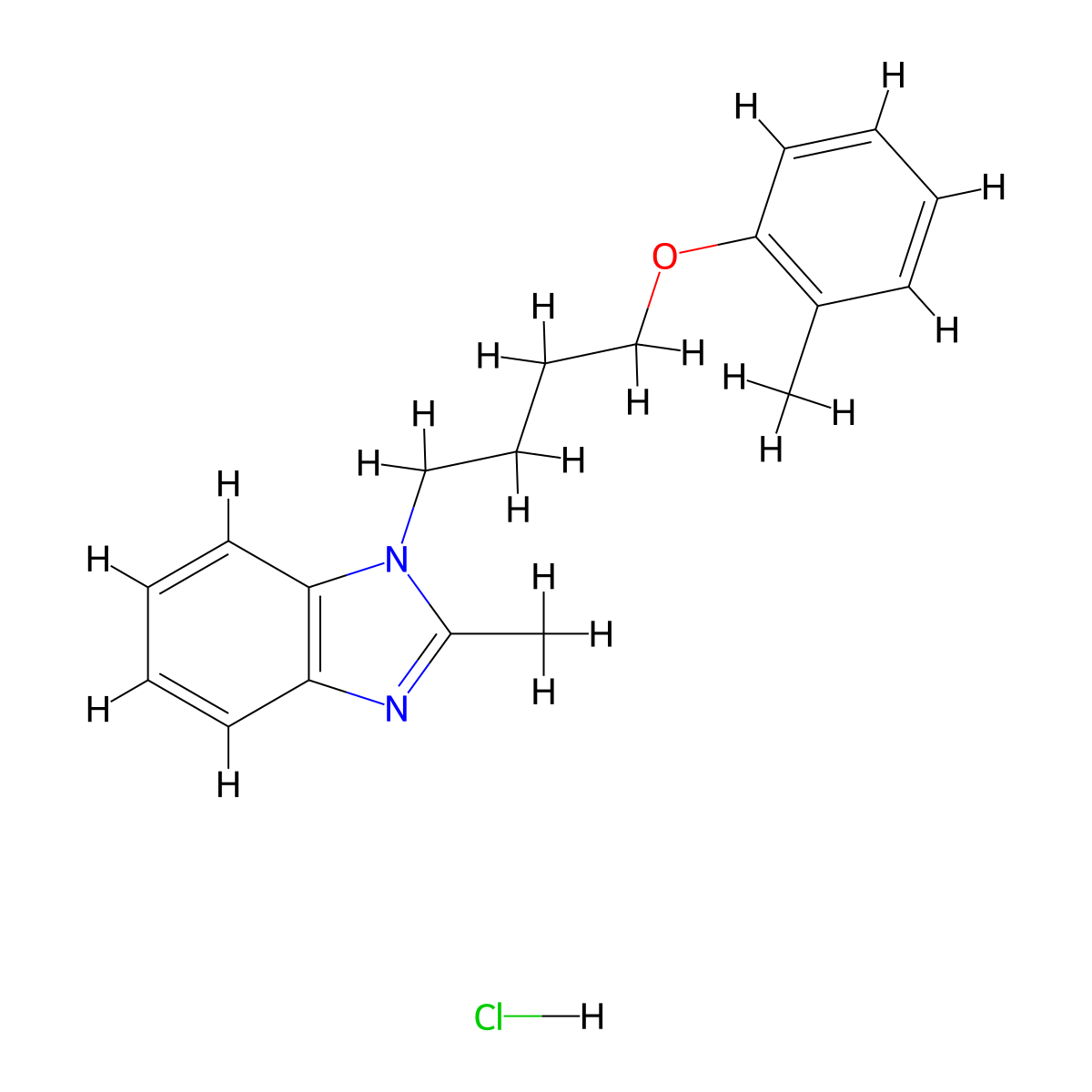 2-methyl-1-(4-(o-tolyloxy)butyl)-1H-benzo[d]imidazole hydrochloride molecular structure, CAS 1215783-58-6