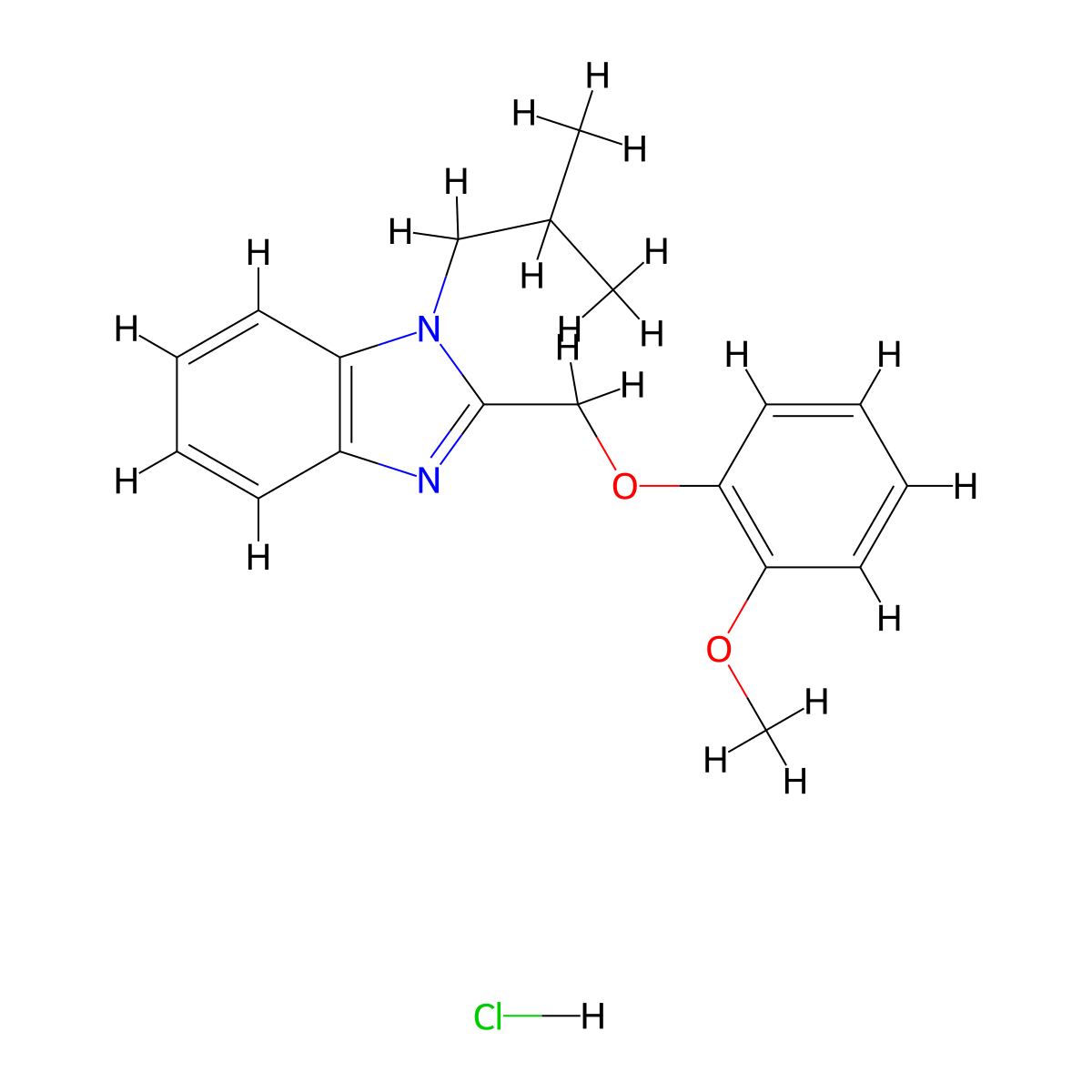 1-isobutyl-2-((2-methoxyphenoxy)methyl)-1H-benzo[d]imidazole hydrochloride molecular structure, CAS 1215783-98-4