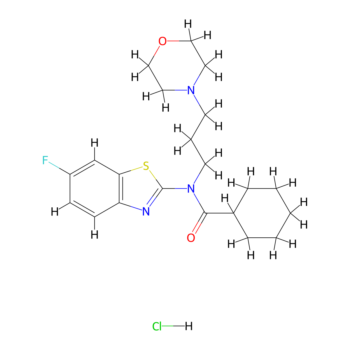 N-(6-fluorobenzo[d]thiazol-2-yl)-N-(3-morpholinopropyl)cyclohexanecarboxamide hydrochloride molecular structure, CAS 1215784-09-0