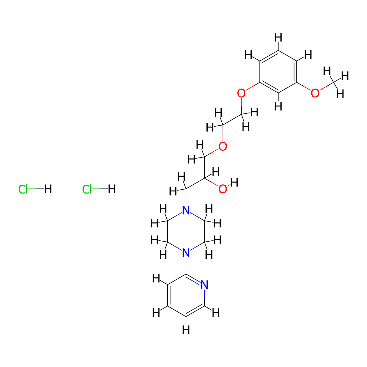 1-(2-(3-Methoxyphenoxy)ethoxy)-3-(4-(pyridin-2-yl)piperazin-1-yl)propan-2-ol dihydrochloride molecular structure, CAS 1215786-95-0