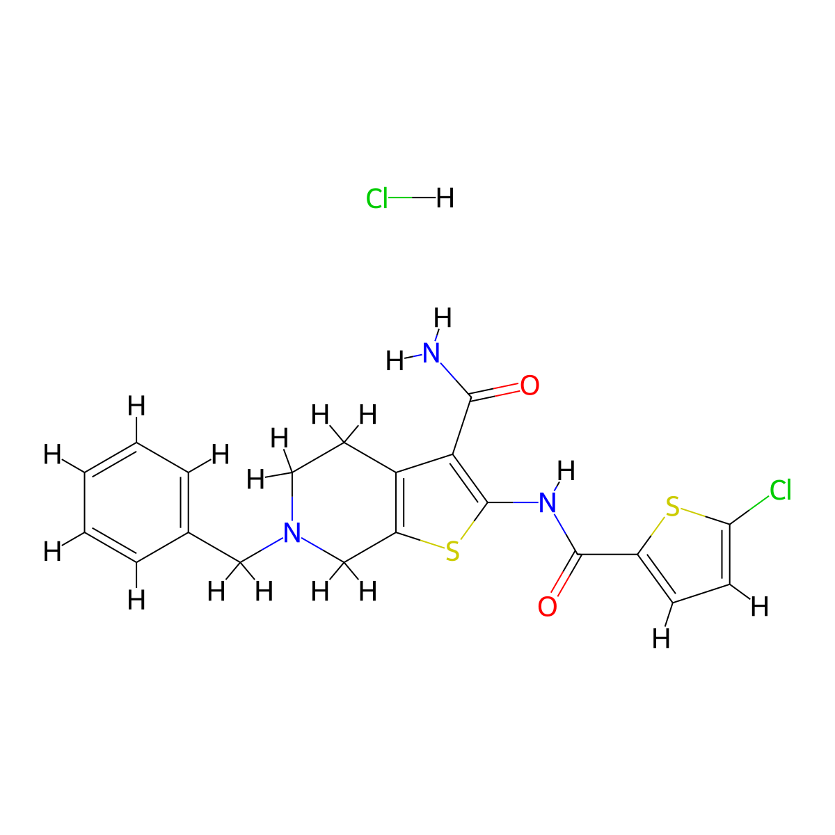 6-Benzyl-2-(5-chlorothiophene-2-carboxamido)-4,5,6,7-tetrahydrothieno[2,3-c]pyridine-3-carboxamide hydrochloride molecular structure, CAS 1215787-11-3